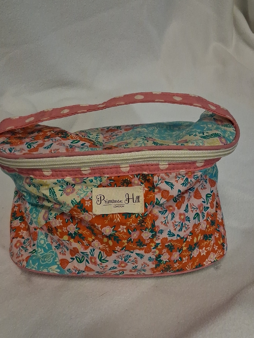 Zippered Primrose Hill Floral Cosmetic Case in Coral and Teal With Handle
